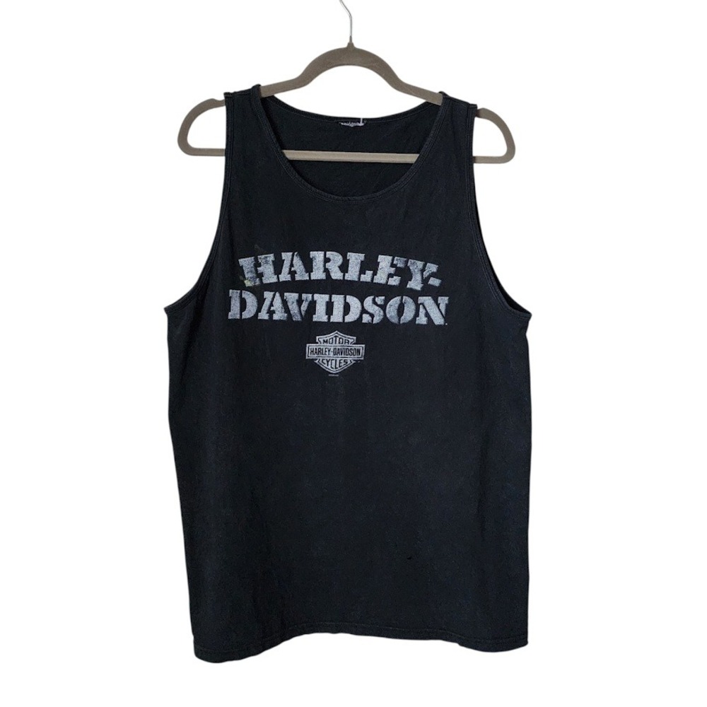 HARLEY-DAVIDSON‎ Y2K 2006 Black Tank Top Denton County Texas Flames Dice XL